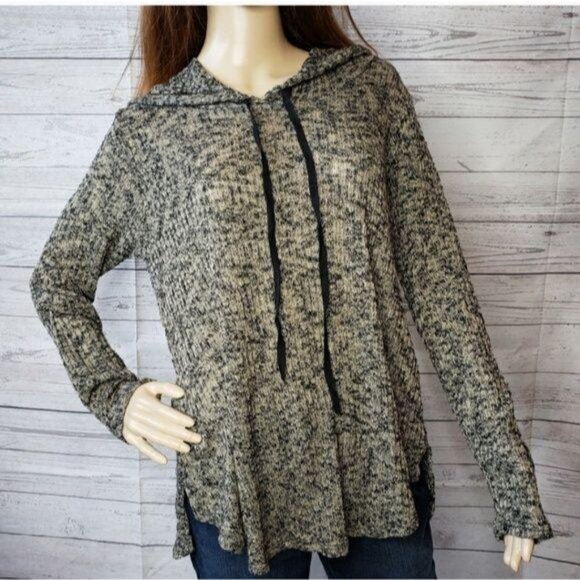 SJS Womens hooded Heathered ribbed Knit Long Sleeve Hoodie size M - Picture 6 of 8